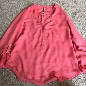 Lauren Konrad coral pink blouse